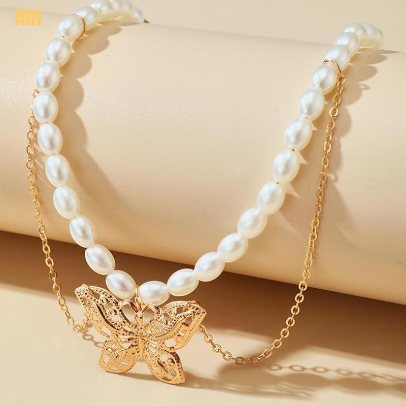 [DFH] Vòng Cổ Choker Ngắn Nhiều Lớp Đính Ngọc Trai Nhân Tạo Và Vỏ Sò / Bướm