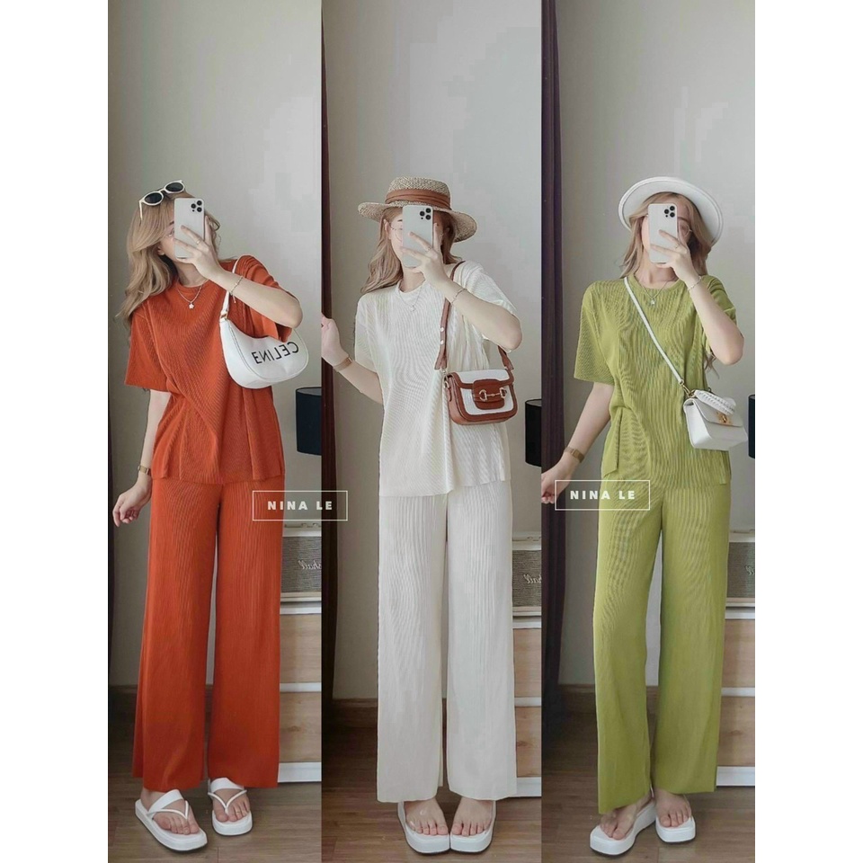 Bộ tole nữ áo from vừa phối quần ống rộng,chất gân tăm cao cấp hàng chuẩn shop,nhìu màu hottren
