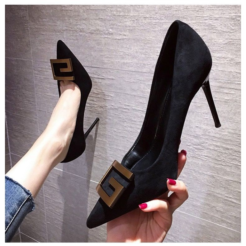 High Heels Women's Pointed Toe2020New All-Matching Women's Shoes Low-Cut Black Women's Shoes for Work Stiletto Heel Pumps Women's Fashion