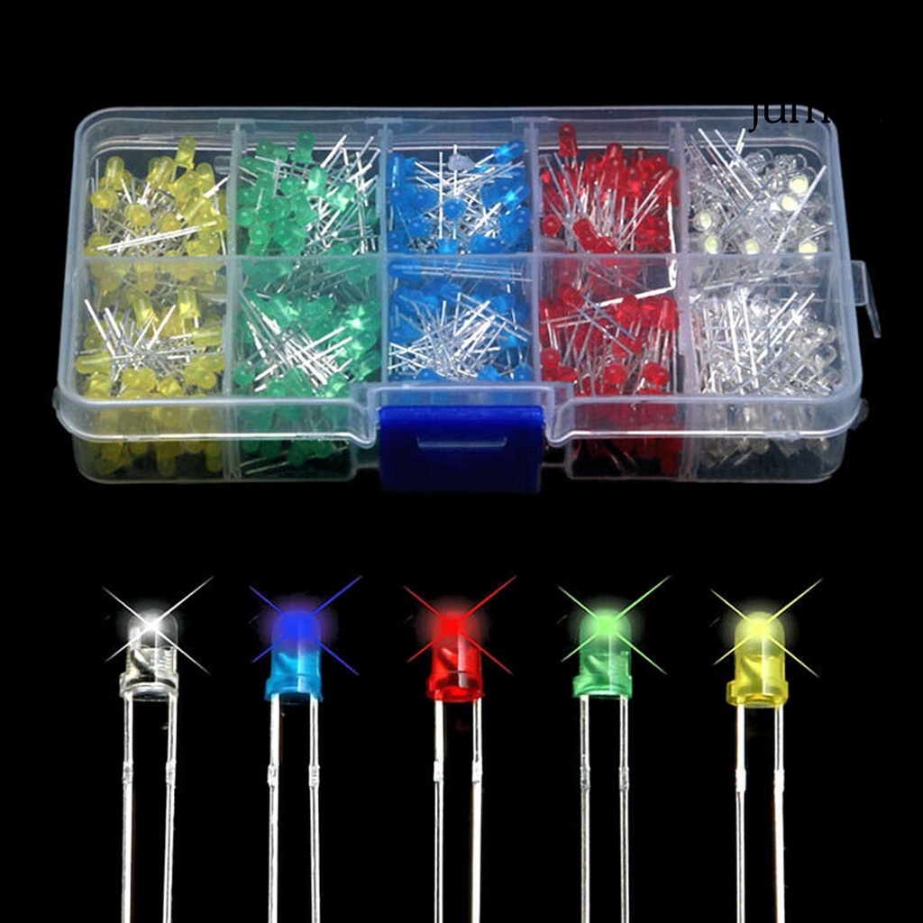 Set 500 Điốt Đèn LED 3mm Chống Mài Mòn 5 Màu Sắc Chất Lượng Cao
