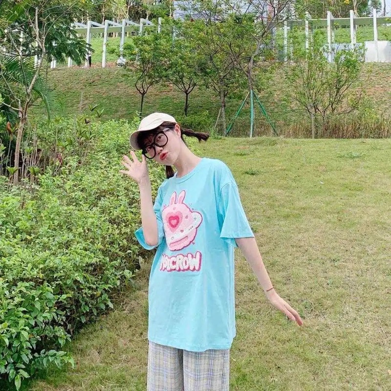 Áo thun tay lỡ dáng rộng thêu hình trái đất MSICROW mã QC009