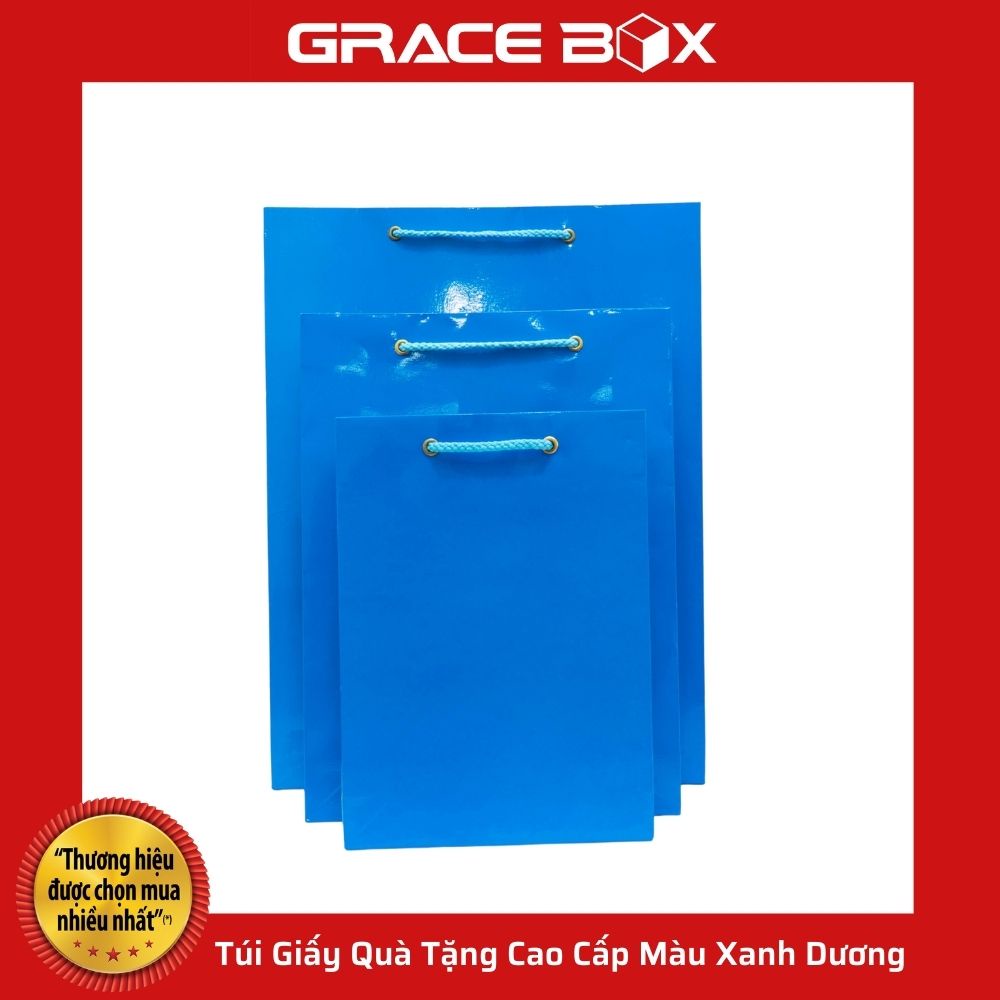 {Giá Sỉ} Túi Giấy Quà Tặng Xanh Dương - Quai Dây Vải Chắc Chắn - Nhiều Size - Siêu Thị Bao Bì Grace Box