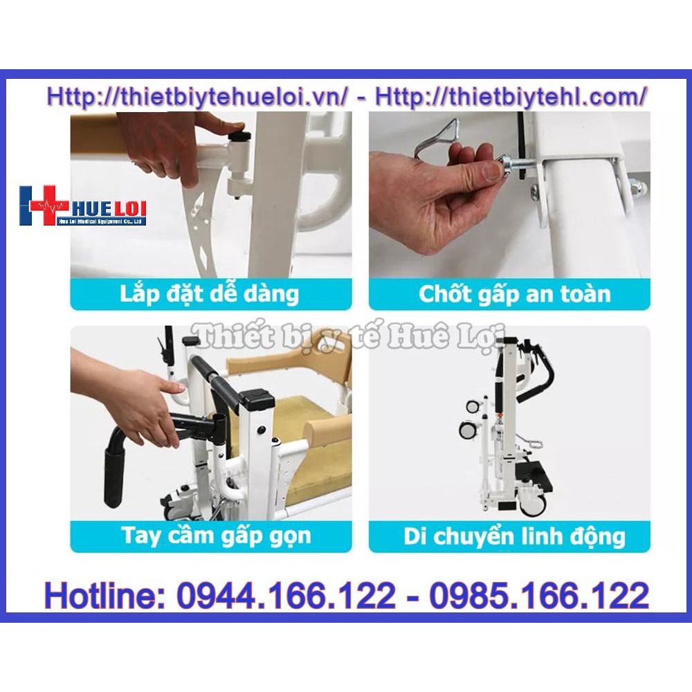 Xe lăn tách rời 2 mảnh nâng hạ bệnh nhân, xe lăn có bô vệ sinh, xe nâng hạ di chuyển người bệnh