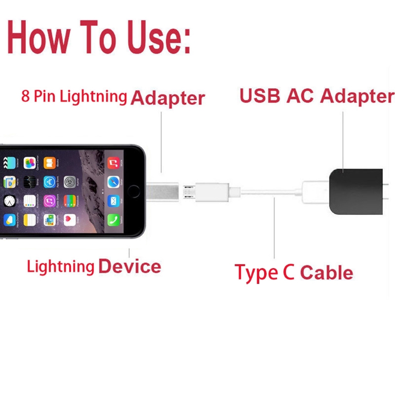 Đầu chuyển đổi đầu USB âm loại C sang cổng kết nối lightning 8-pin dương dùng cho iPhone iPad iPod