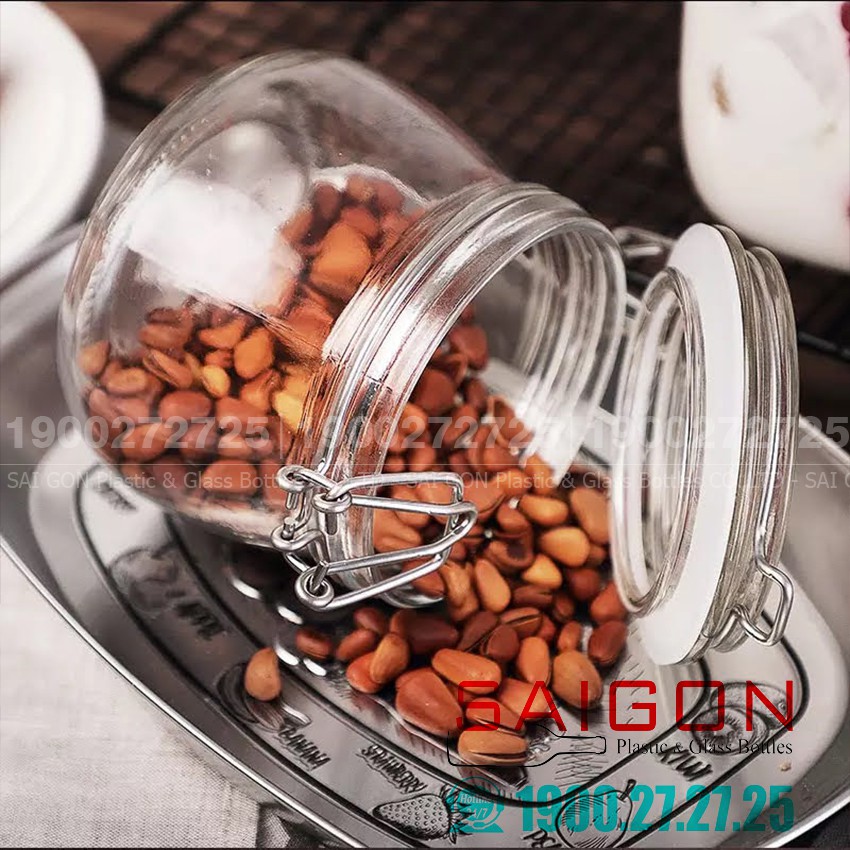 Hũ Thủy Tinh Nắp Gài Gọng Thép Cao Cấp , Tùy Chọn Dung Tích