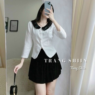 SET ÁO PEPLUM PHỐI CỔ SEN ĐEN x CHÂN VÁY NHUNG ĐEN ❣️