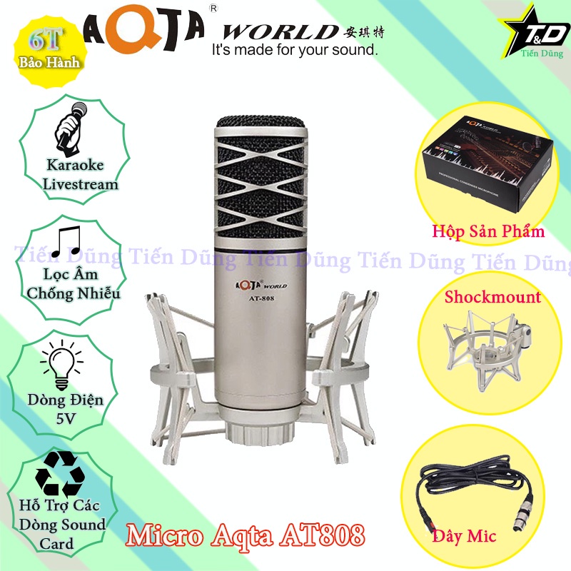 Combo mic thu âm livestream karaoke Aqta AT808 và sound card XOX KS108 bản tiếng anh đi kèm chân kẹp màng lọc dây MA2