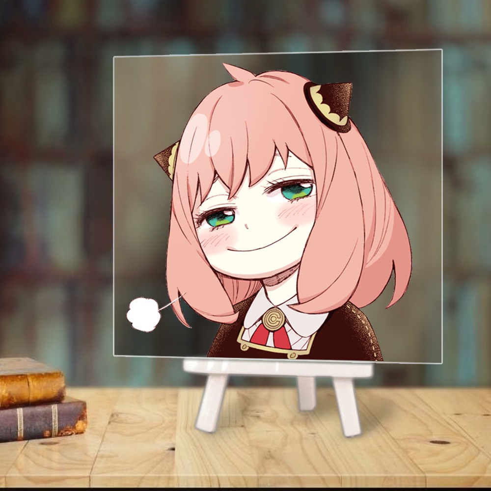 Tranh kính SPY X FAMILY in hình GIA ĐÌNH ĐIỆP VIÊN anime chibi acrylic mica trong trưng bày trang trí góc học tập giá gỗ