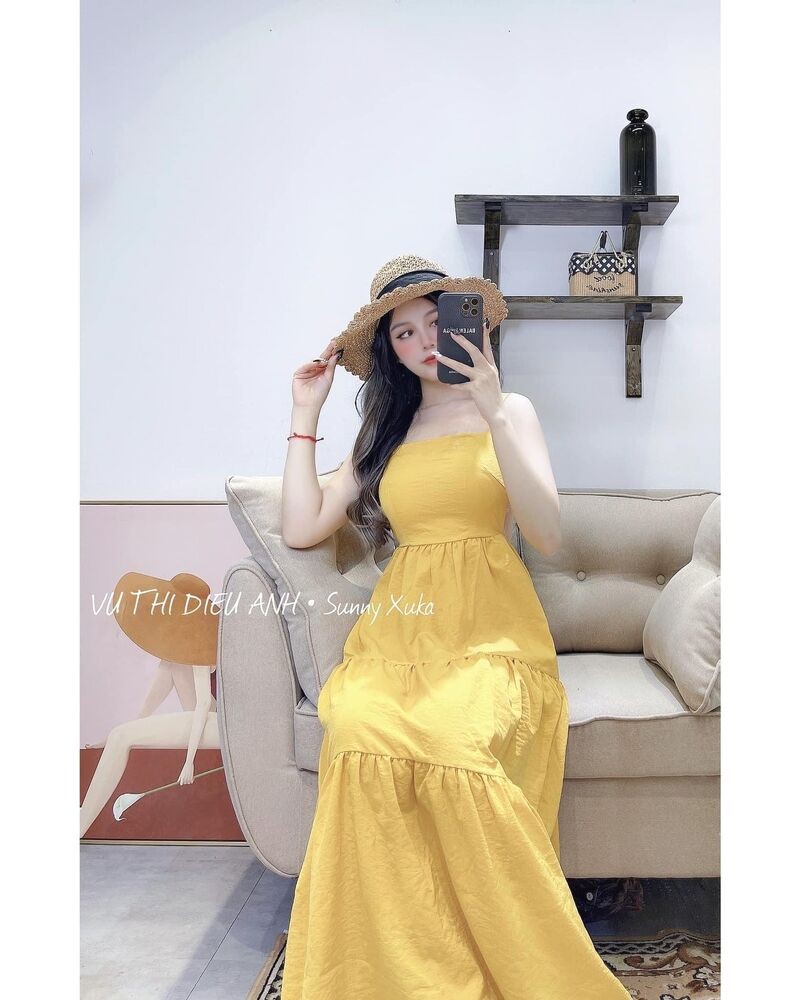 [Mã FAMAYWA2 giảm 10K đơn 50K] Váy maxi vàng 2 dây buộc đan lưng cá tính | BigBuy360 - bigbuy360.vn