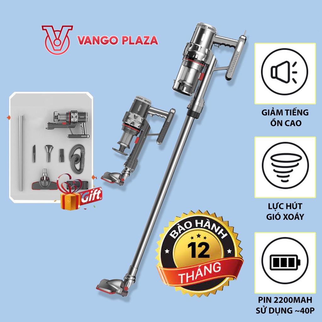 Máy hút bụi cầm tay không dây Vango Plaza đa năng cho gia đình mini pin sạc hút giường đệm nệm sofa xe hơi lực hút mạnh