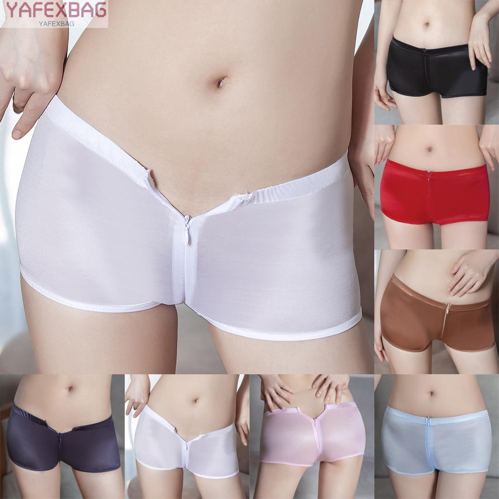 Women Boyshorts Shorts Womens Briefs Zipper Crotch Boyshorts Women Sheer Zipper Underwear See-through Zip Up Crotch