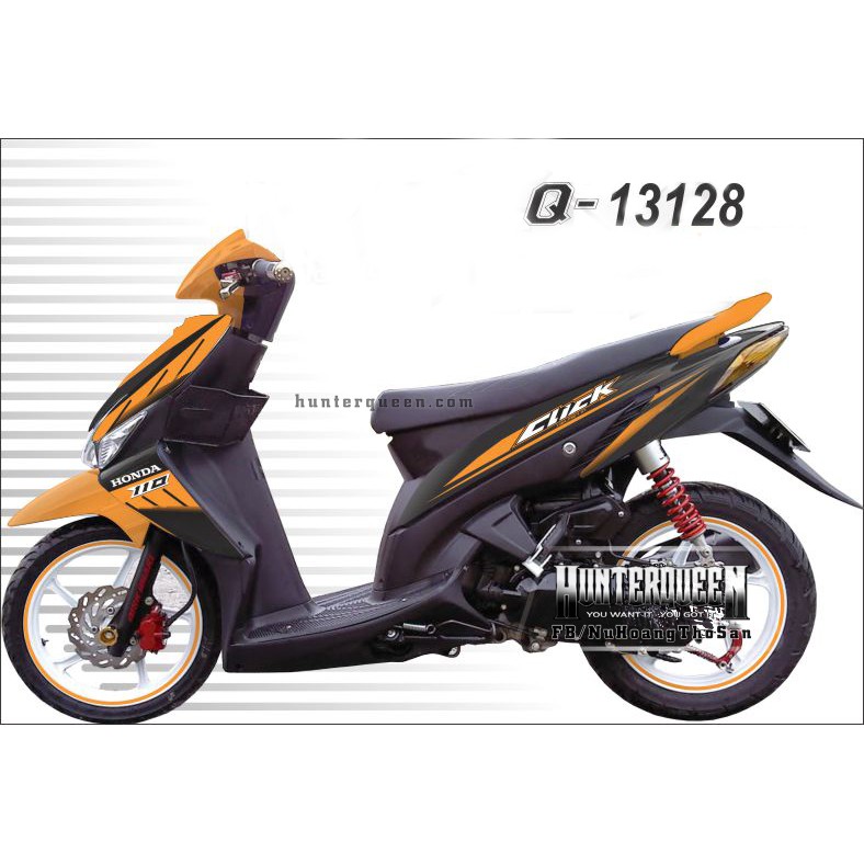 Tem Click 110. Đen cam. Thay đổi màu sắc và chi tiết theo yêu cầu. Sắc nét, bền màu, độ bền cao