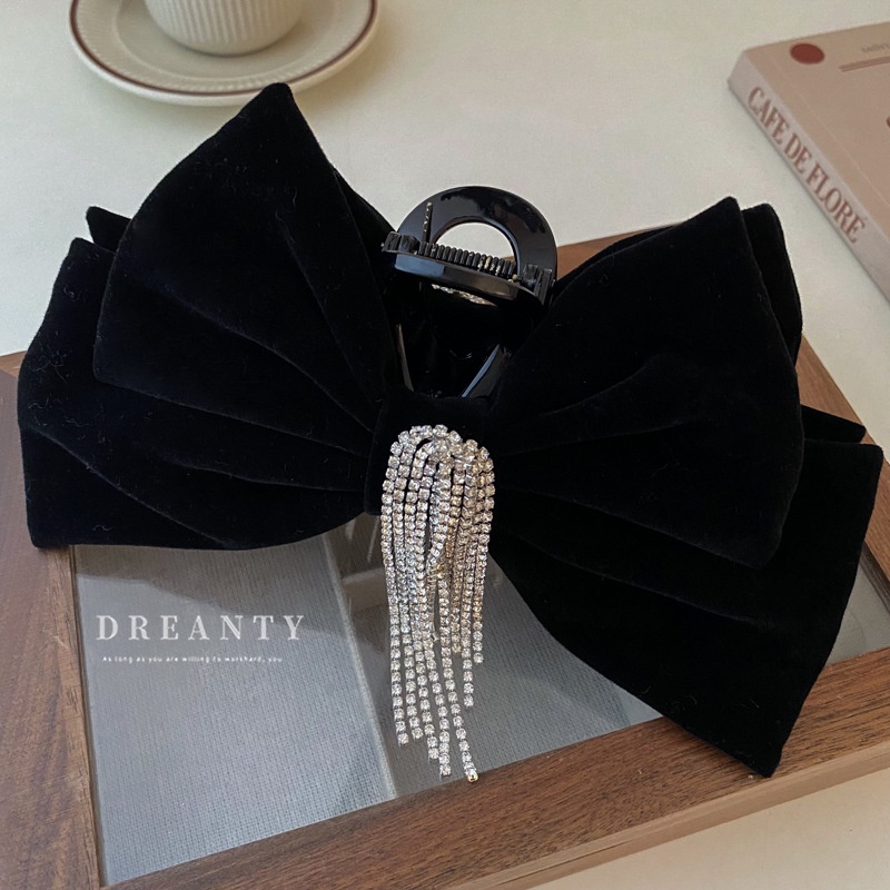 Kẹp Tóc Hình Nơ Đính Đá Phối Tua Rua Phong Cách Retro Thời Trang Cho Nữ