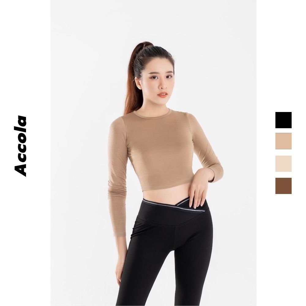 Áo croptop nữ casual dáng ôm dài tay , áo thun cổ tròn cotton co giãn 4 chiều Accola CR01 | WebRaoVat - webraovat.net.vn