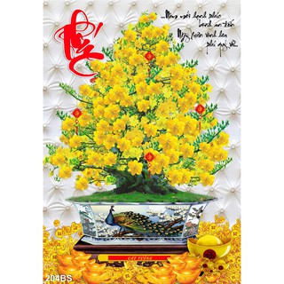 TRANH DÁN TƯỜNG 3D CHẬU BON SAI CHẬU MAI ĐÀO RỰC RỠ ĐÓN TẾT