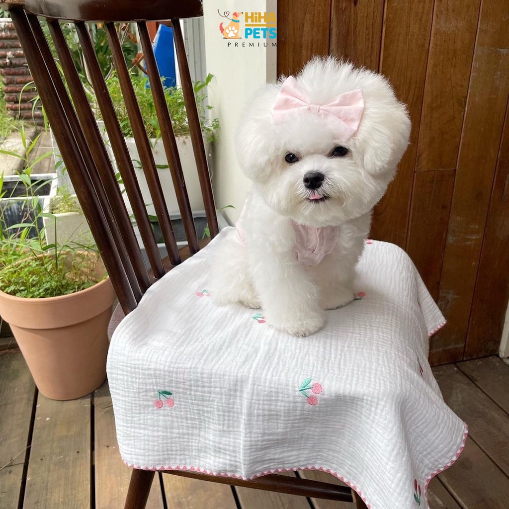 Váy Đầm Cho Chó Mèo Cotton Pháp Thêu Hoa Anh Đào Có Kẹp Premium Quần Áo Thú Cưng Thiết Kế Thời Trang Hiha Pets.