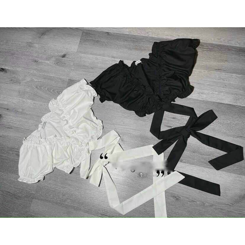 [Ảnh thật] Áo croptop nhún bèo - THẮT NƠ - Có mút