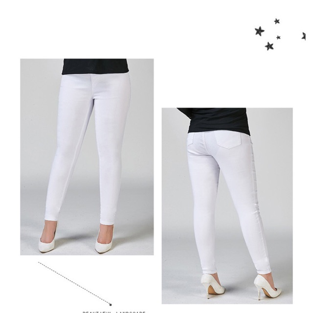 Quần kaki thun skinny màu trắng lưng liền size ngoại cỡ 65-80kg