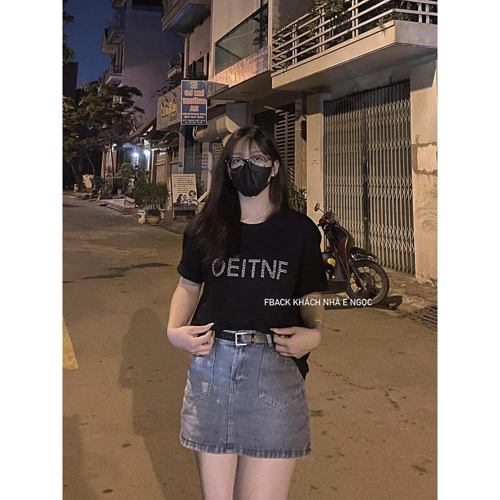 Chân váy jeans chữ A ngắn lưng cao  hai túi trước phong cách TA-7069