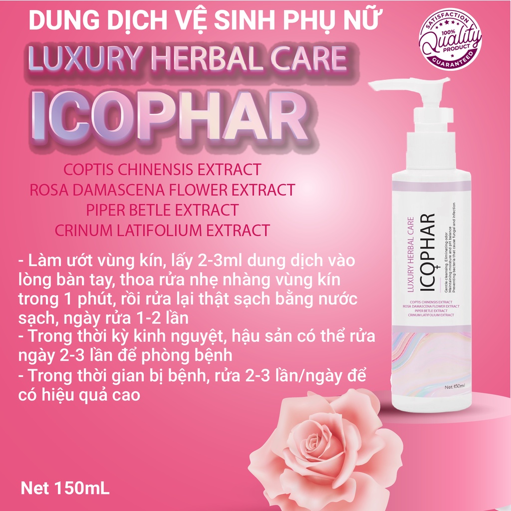 Dung dịch vệ sinh phụ nữ LUXURY HERBAL CARE ICOPHAR - Đánh bay viêm nhiễm, chống vi khuẩn, mang lại hương thơm tươi mát