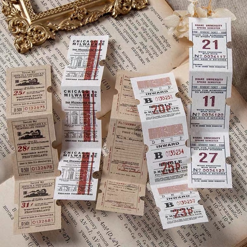 set ticket tem vé cổ điển vintage trang trí sổ bullet journal winzige