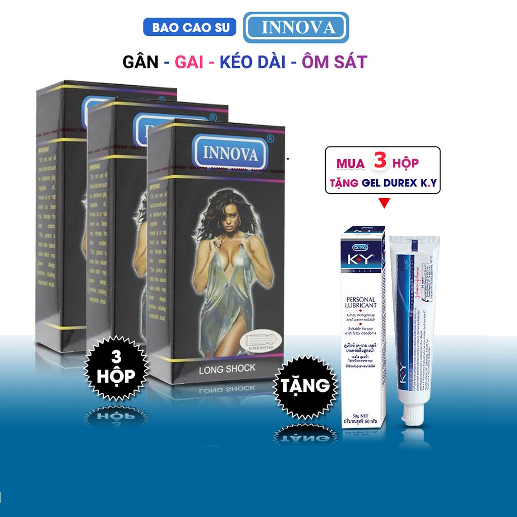 Bcs INNOVA ĐEN, Hộp 12 Cái. Bao Cao Su Innova Gân Gai Chống Xuất Tinh Sớm, Bcs Chính Hãng, Tặng Gel KY