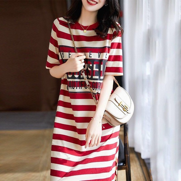 WANG JIAO ZHAN Women's Korean fashion simple mid-length dress