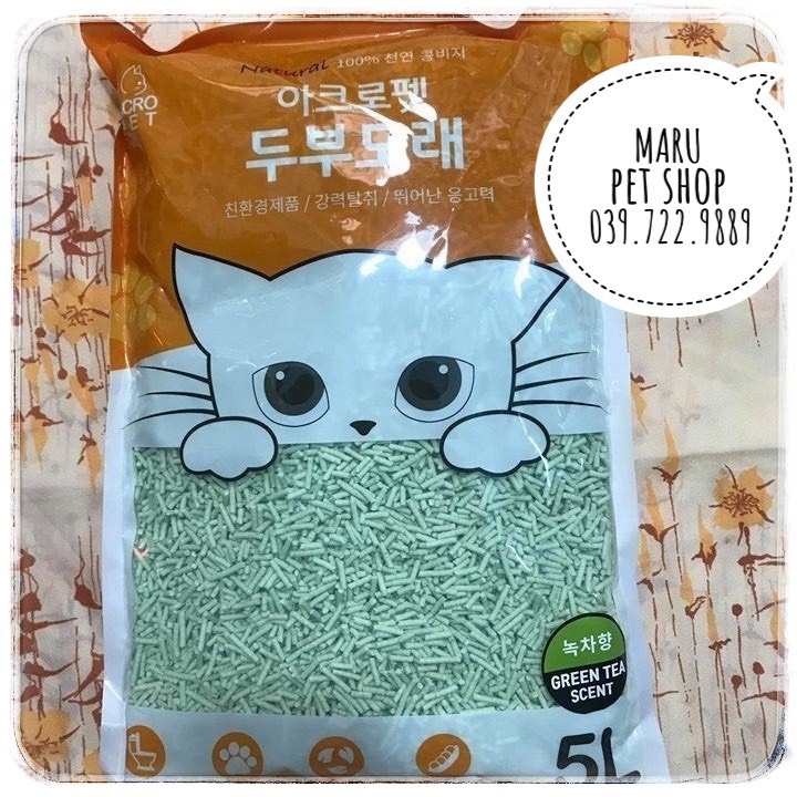 Cát vệ sinh mèo đậu nành ACROPET 5lit - cát Tofu cho mèo đi vệ sinh ( cát xả bồn cầu ), cát mèo Pur