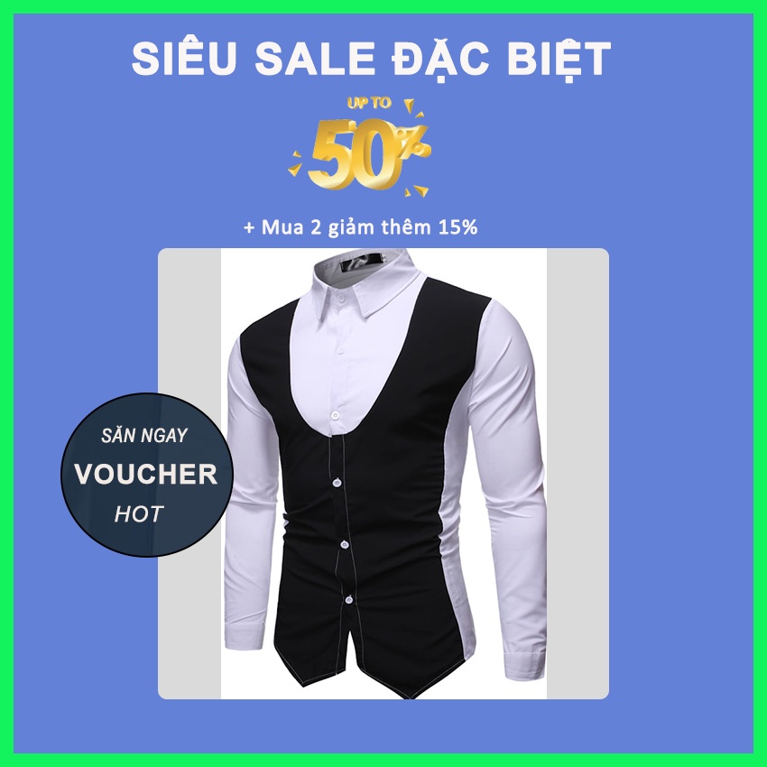 Áo sơ mi , Áo Sơ Mi Nam Mẫu phối Gile độc và lạ, chất liệu mềm, mịn, không nhăn, hàng đặt may tại xưởng. mã hàng H13