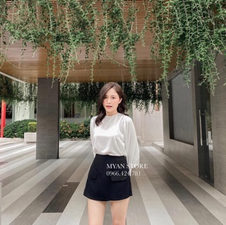 SET ÁO LỤA TAY BỒNG MIX QUẦN GIẢ VÁY