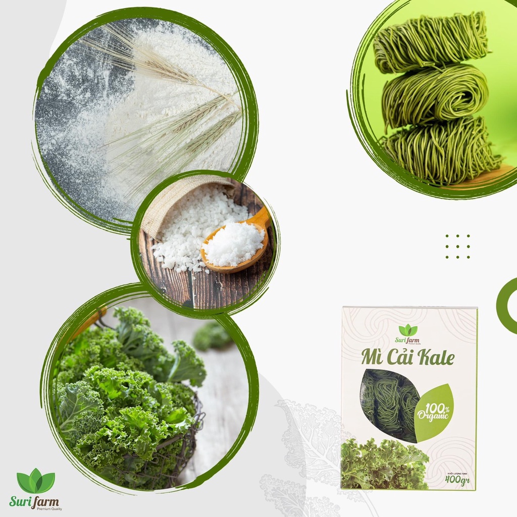 Mì Cải Kale Hữu Cơ SuriFarm⚡FREESHIP⚡Mì Ăn Kiêng.Giảm Cân.Mì Cho Bé Ăn Dặm.Giàu Chất Xơ