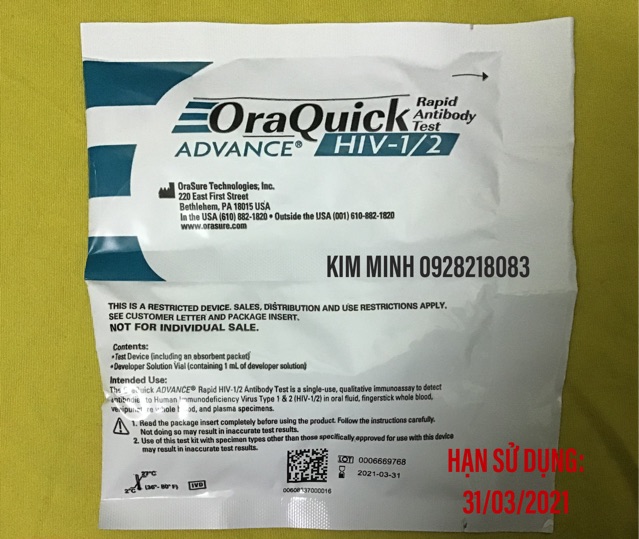 (HỎA TỐC HCM) Que thử HIV tại nhà OraQuick, kết quả chính xác 99,6%, có kết quả sau 20 phút