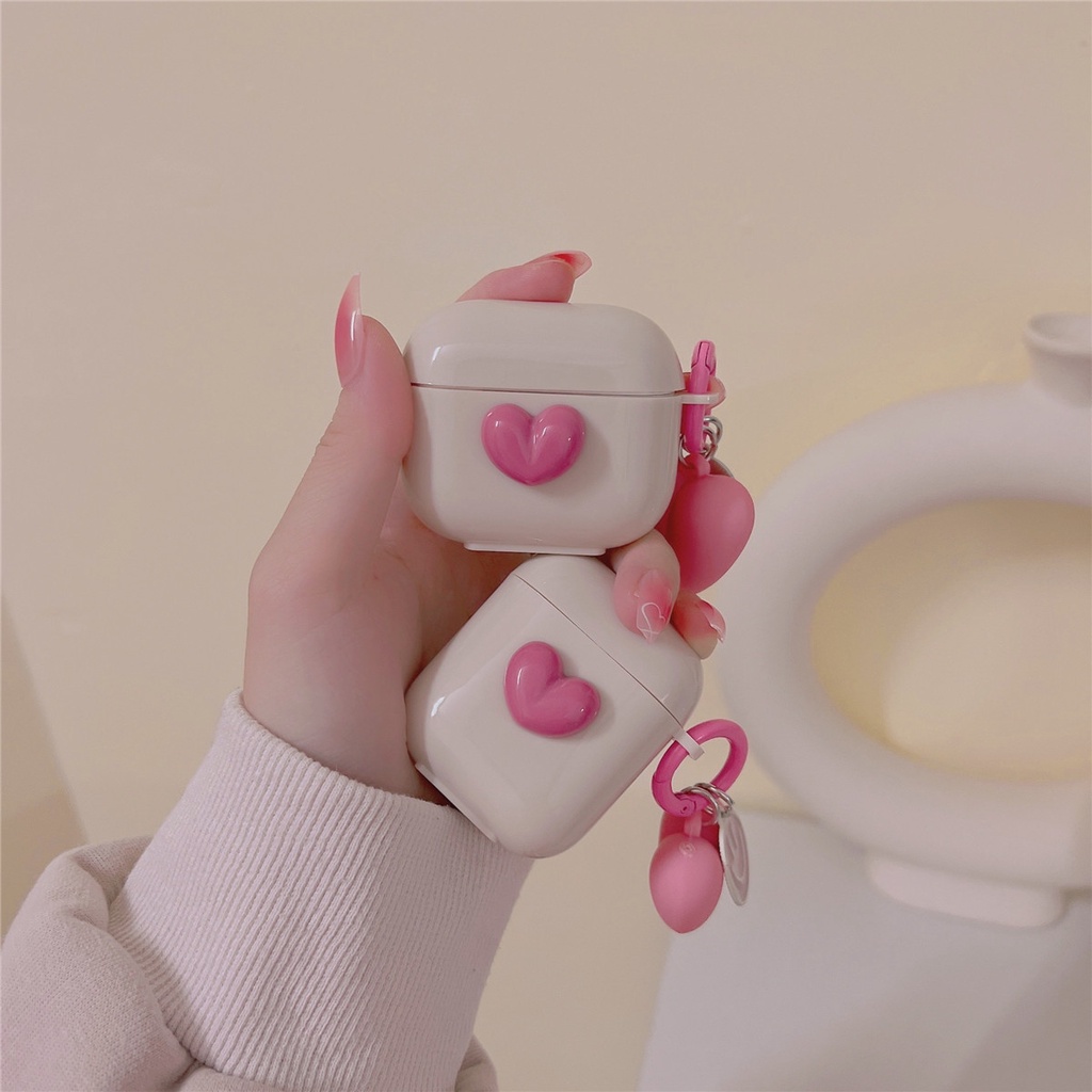 Vỏ Bảo Vệ Hộp Sạc Tai Nghe AirPod 1 2 3 Pro 1/2/3 Bằng Silicon Màu Hồng Họa Tiết Trái Tim Màu Hồng Dễ Thương