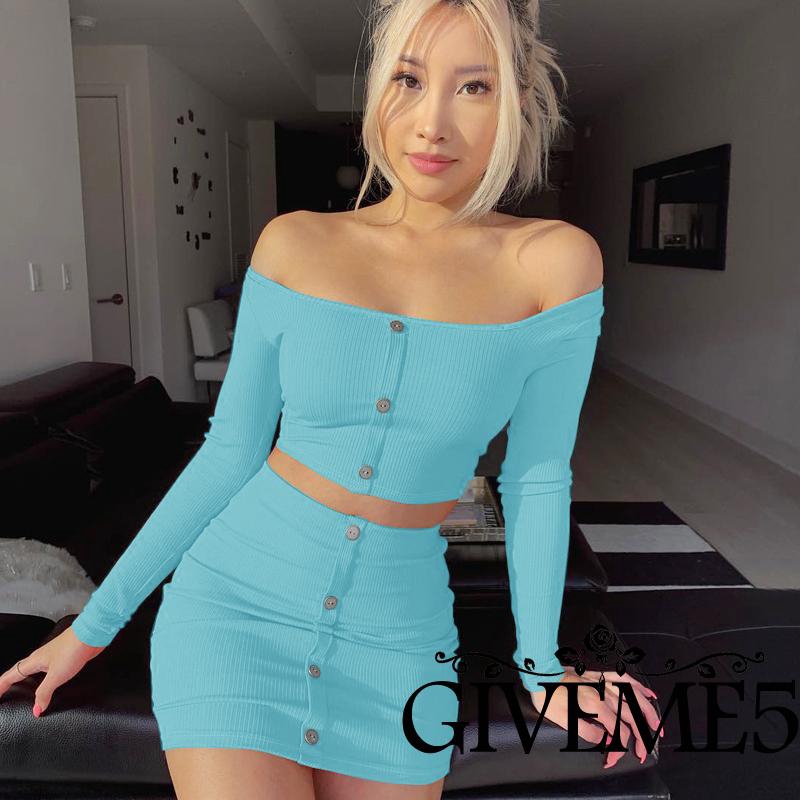 Set áo croptop hở eo + chân váy lưng cao quyến rũ cho nữ