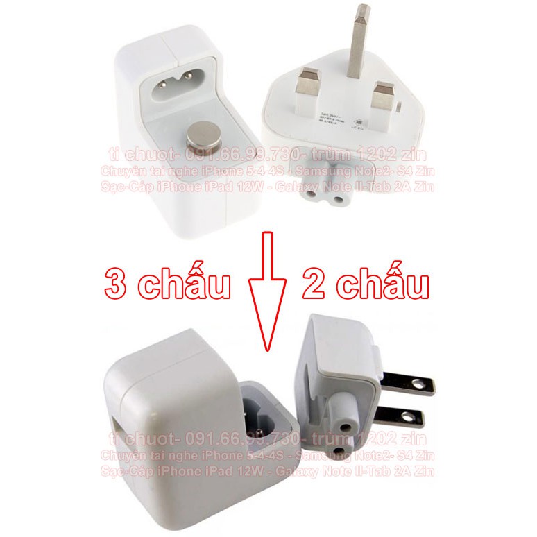 Đầu chuyển 2 chấu cho sạc iPad-iPhone-Macbook (chân Dẹt)