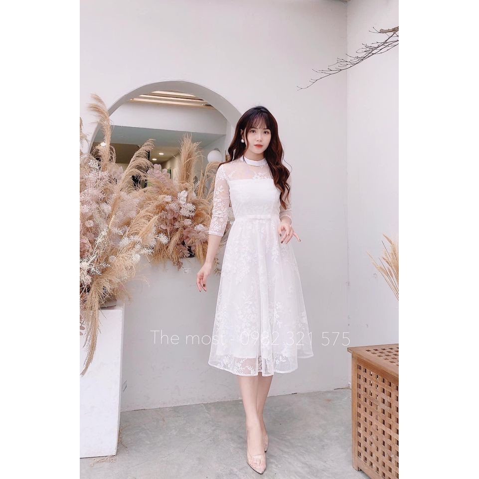  [THE MOST] Váy Lilla Ren trắng sang trọng cho nàng diện tiệc cưới xinh xắn