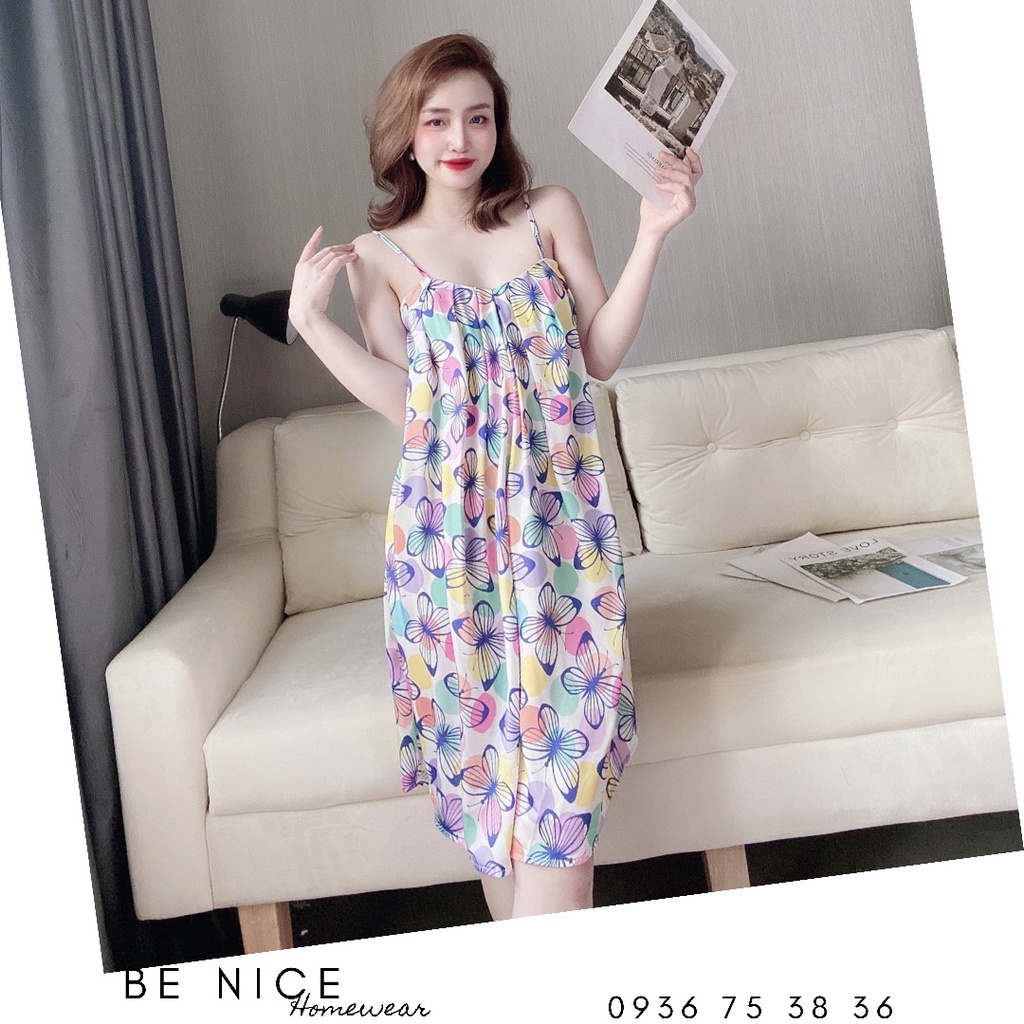 Váy lụa xếp li mặc nhà nhiều họa tiết xinh xắn, Be Nice Homewear