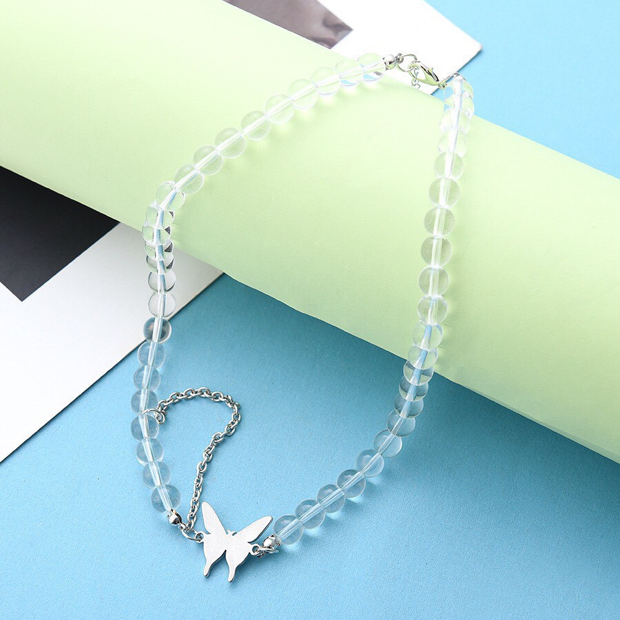 Dây chuyền chocker TOBI STORE chuỗi hạt pha lê trắng mặt bươm bướm dễ thương TB95