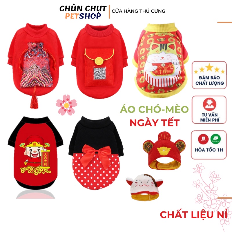 Áo Tết 2023 Cho Chó Mèo Chất Liệu Nỉ Hoạ Tiết Chủ Đề Mùa Xuân Thần Tài Gõ Cửa Thú Cưng - ChunChut PetShop