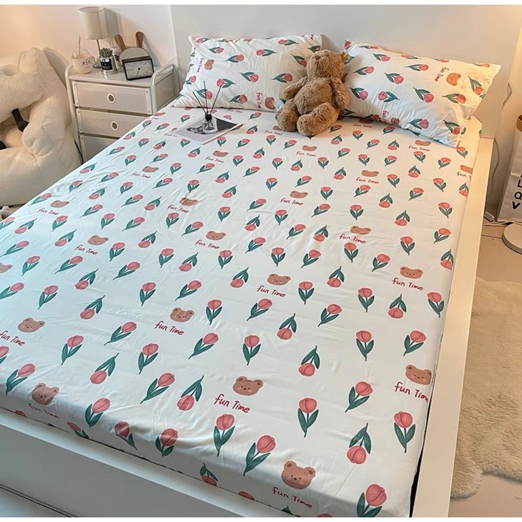 Trọn Bộ Ga Giuờng Cotton Poly 3 Món - Họa Tiết 3D - Hàng Nhập Khẩu- Set Ga + 2 Vỏ Gối Nằm