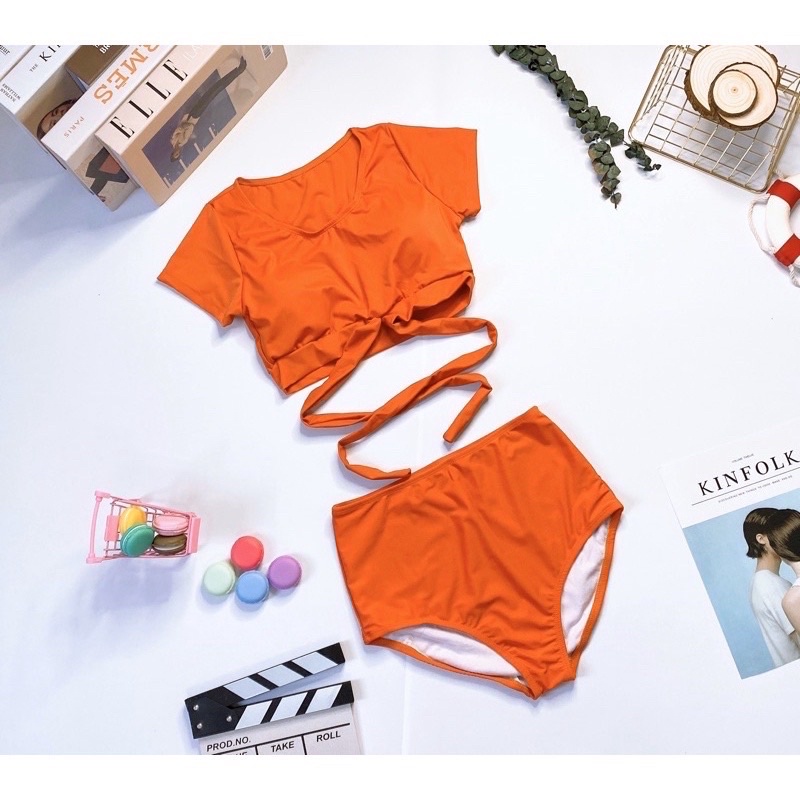 Bikini ngắn tay cạp cao nâu đất | BigBuy360 - bigbuy360.vn