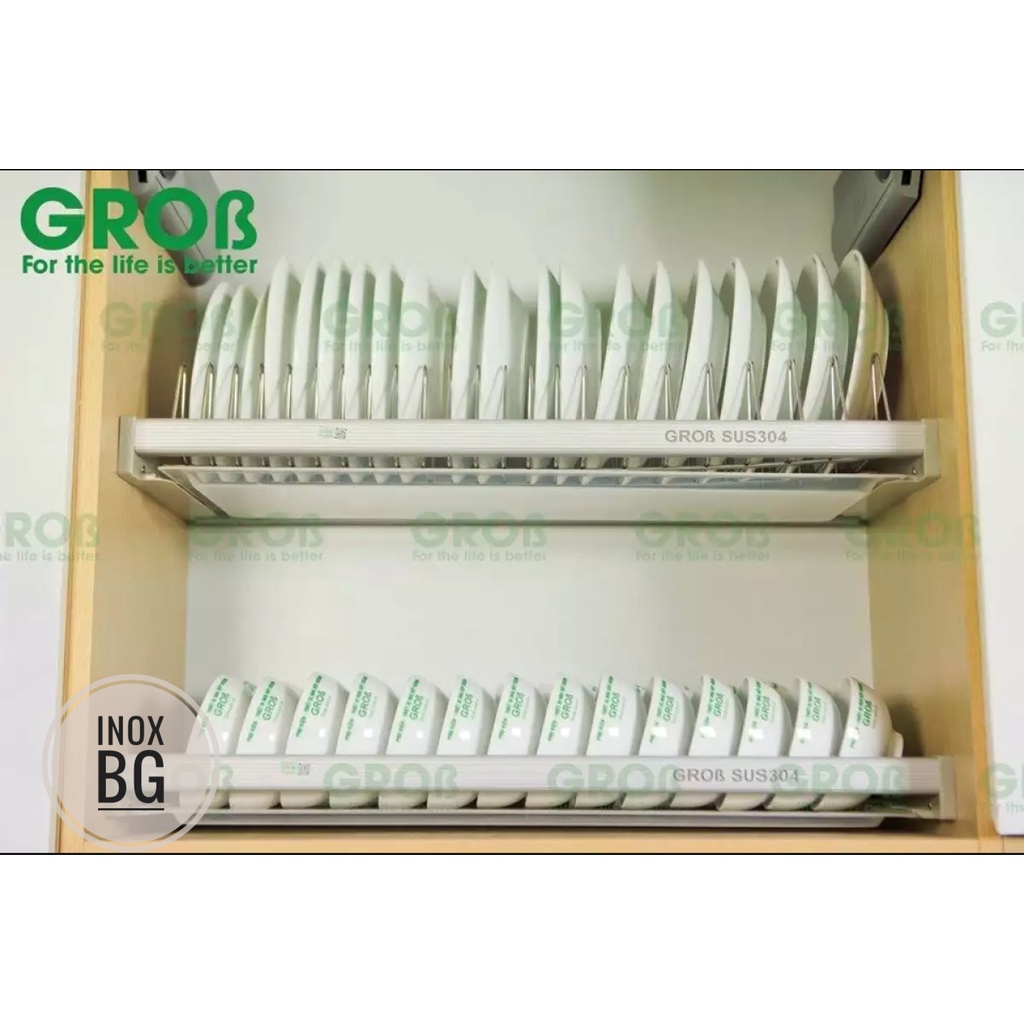 [SUS304] Giá bát đĩa cố định tủ trên Grob khung nhôm INOX304