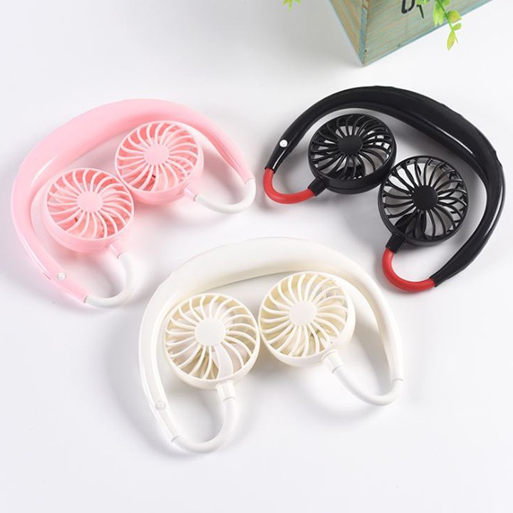 Quạt đeo cổ mini sạc pin tích điện gió mát mùa hè cao cấp giá rẻ, quạt lười quàng cổ gấp gọn bằng nhựa có dây cắm usb