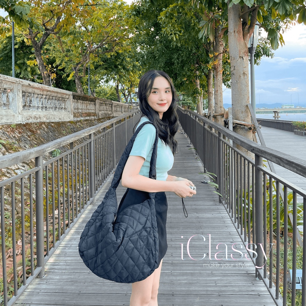 Túi Xách Đeo Chéo Vải Xốp Dù Họa Tiết Ô Vuông Cao Cấp, Túi Nữ Ulzzang Vintage, Phong Cách Hàn Quốc - Iclassy_shoes