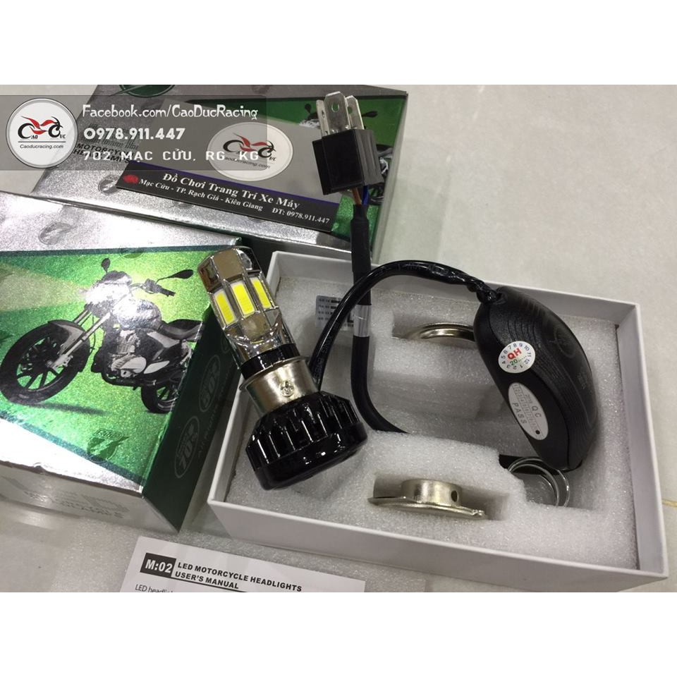 Led 6 tim xe máy hộp xanh lá cây chân H4