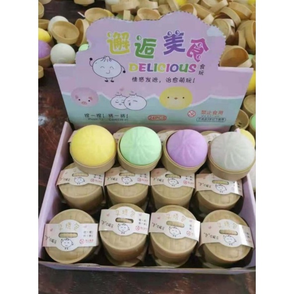Đồ chơi mochi squishy bánh bao giảm căng thẳng mini kèm chõ hấp