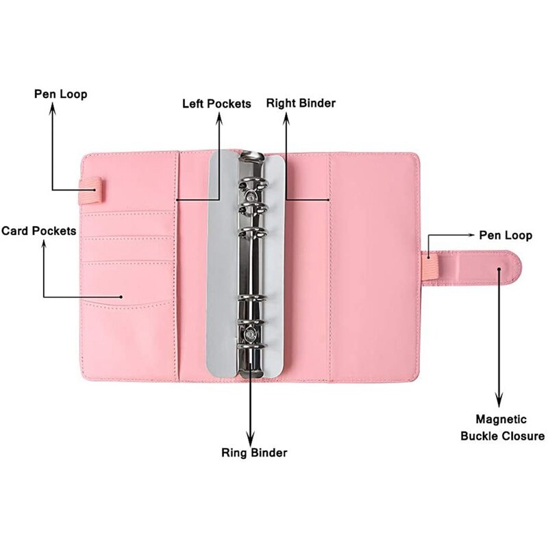 Vỏ Bọc Sổ Tay A6 Bằng Da Pu Kèm 6 Vòng Khóa Tiện Lợi