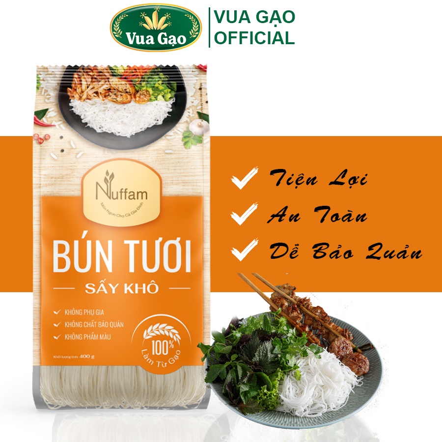 [MUA 3 TẶNG 25K] Bún Tươi Sấy Khô 400gr - Chính Hãng Nuffam - Thơm Ngon, Làm Hoàn Toàn Từ Gạo 400gr (Cam kết date mới)