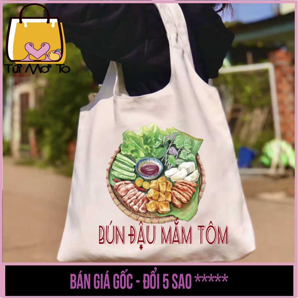 Túi tote, túi vải canvas, có khóa kéo in hình ẩm thực, các món ăn đặc sắc - Săn Nón Đẹp