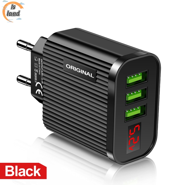 Củ Sạc Nhanh 5V / 3.1A 3 Cổng Usb Màn Hình Kỹ Thuật Số Cho Điện Thoại
